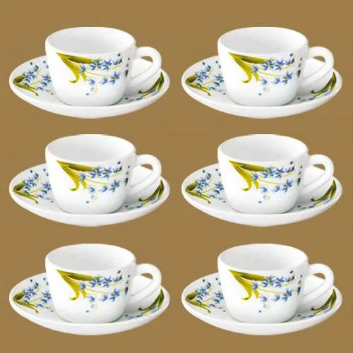 Trendy Larah 12pc Cup N Saucer Set in Blue N White from Borosil