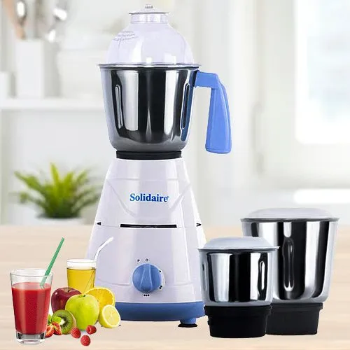 Classy Solidaire White and Blue Mixer Grinder with 3 Jars