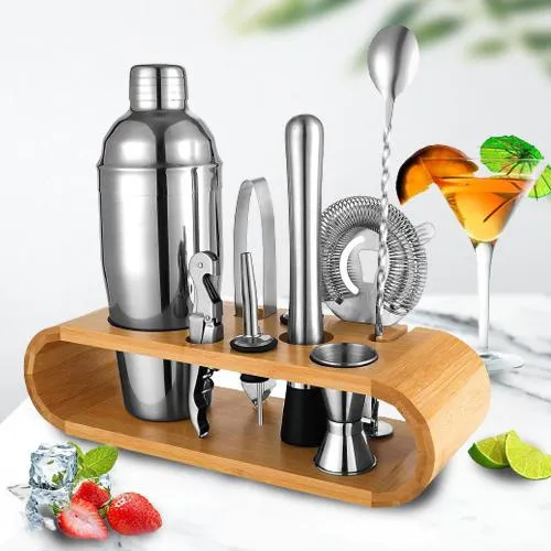 Perfect Home Bartending Kit with Sleek Bamboo Stand Base