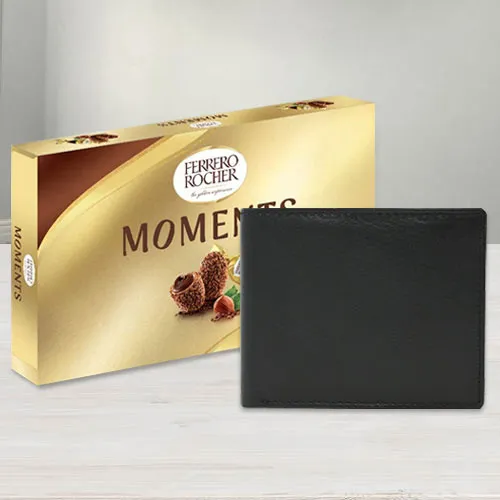 Astonishing Leather Wallet with Ferrero Rocher Chocolates for Gents