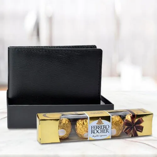 Breathtaking Black Leather Wallet with Ferrero Rocher Chocolate