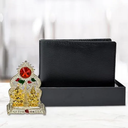 Auspicious Ganesh Laxmi Mandap with a Black Wallet for Gents