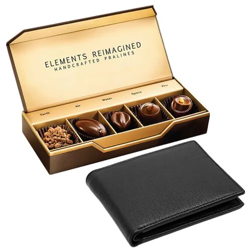 Extravagant Rich Born Black Leather Wallet with ITC Elements Premium Handcrafted Chocolates