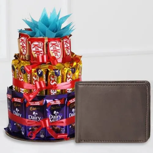 Exquisite Leather Wallet for Boys with a 3 Tier Chocolate Arrangement