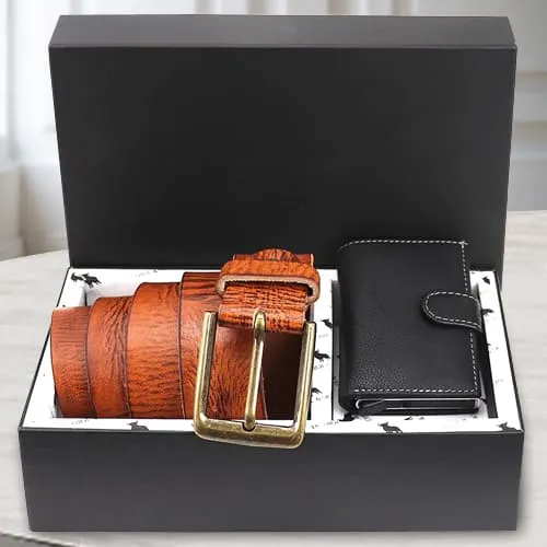 Mesmerizing Hide and Skin Mens Leather Card Holder and Belt<br>