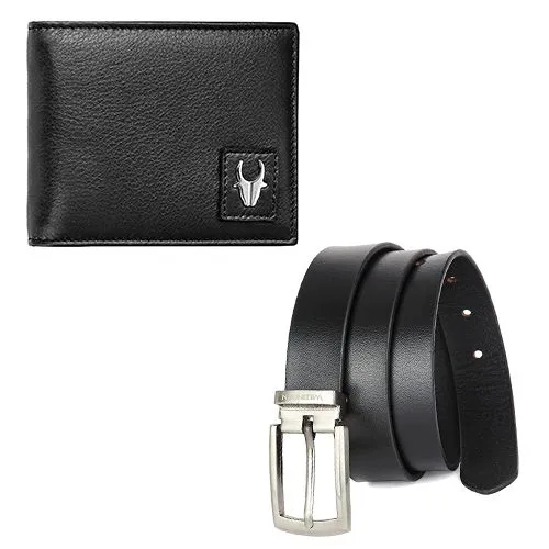 Attractive WildHorn Leather Mens Wallet N Belt Pair in Black