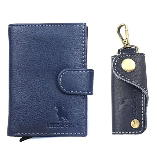 Astonishing Hide N Skin Leather Unisex Card Holder N Key Chain Set