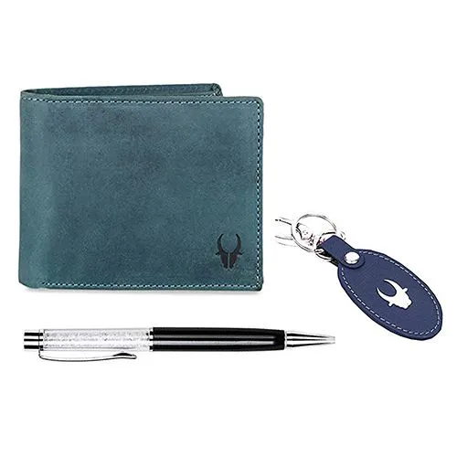 Superb WildHorn Leather Wallet with Keychain N Pen Set for Men