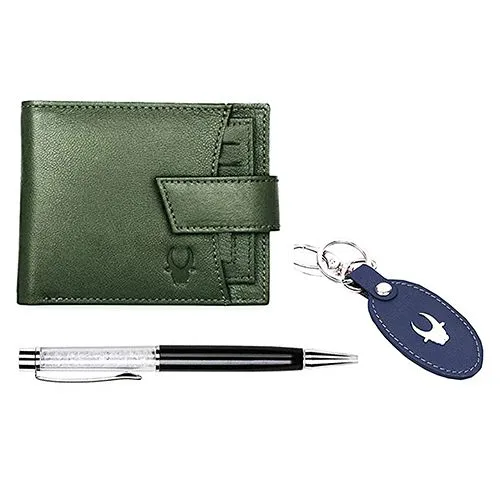 Showy WildHorn Leather Mens Wallet with Keychain N Pen Combo