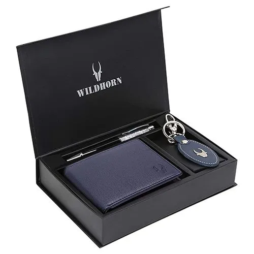 Impressive Trio of WildHorn Leather Men Wallet with Keychain N Pen