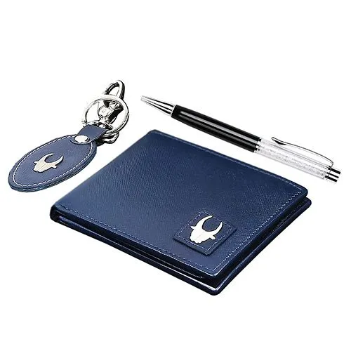 Exclusive Trio of WildHorn Leather Wallet with Keychain N Pen for Men