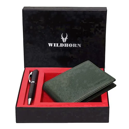 Impressive WildHorn Mens Leather Wallet with Pen Gift Pair