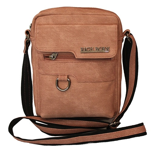 Classy Peach Sling Bag for Him with Jeans Texture