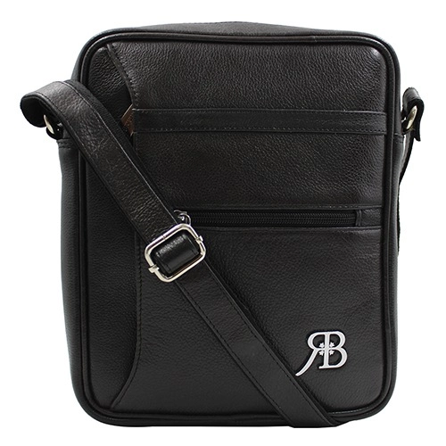 Cross Pocket Leather Sling in Black for Him