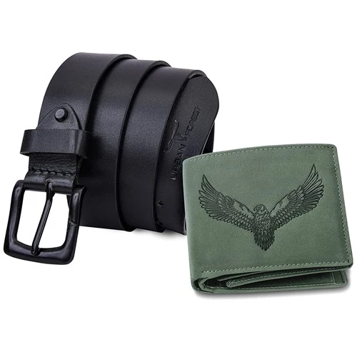 Trendy Urban Forest Leather Wallet N Belt Gift Set for Him