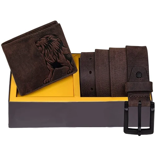Impressive Urban Forest Leather Wallet N Belt Set for Men
