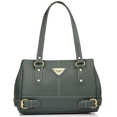 Fab Fostelo Faux Leather Green Satchel Bag for Women