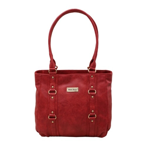 Red Ladies Vanity Bag with Parallel Strips Design