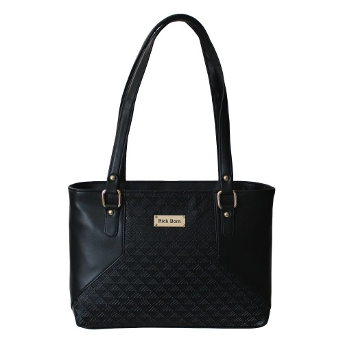 Embossed Front Design Ladies Vanity Bag in Black