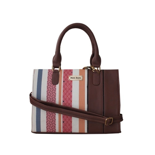 Smart Looking Striped N Plain Combination Womens Vanity Bag
