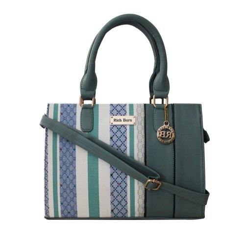 Alluring Striped N Plain Combination Shoulder Bag