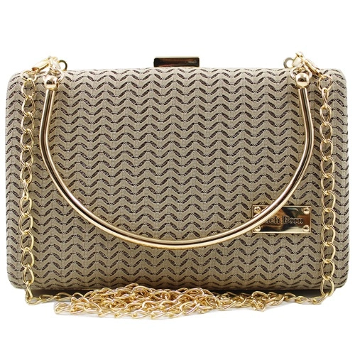 Sizzling Golden Metal Frame Ladies Purse with Sling Chain