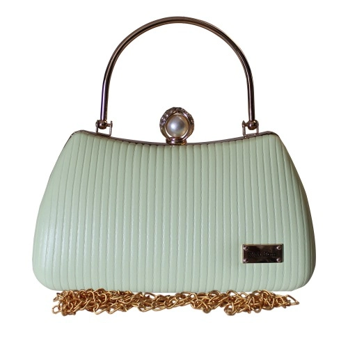 Swanky Striped Design Light Green Womens Party Purse