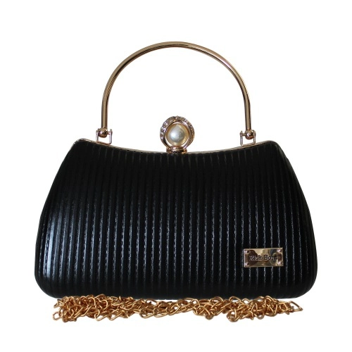 Mystic Black Striped Embossed Design Party Purse for Her