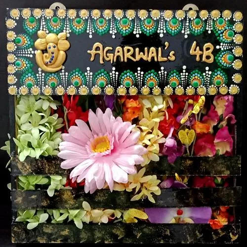 Eye Catching Handmade Dot Mandala Art Ganesha Nameplate with Art Flower Decor