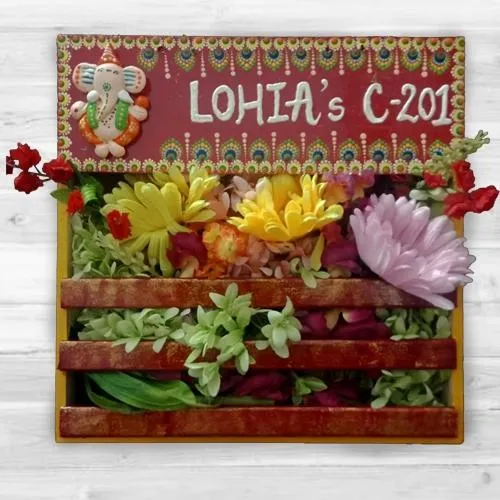 Exclusive Handmade Dot Mandala Art Ganesha Personalized Nameplate with Art Flower Decor