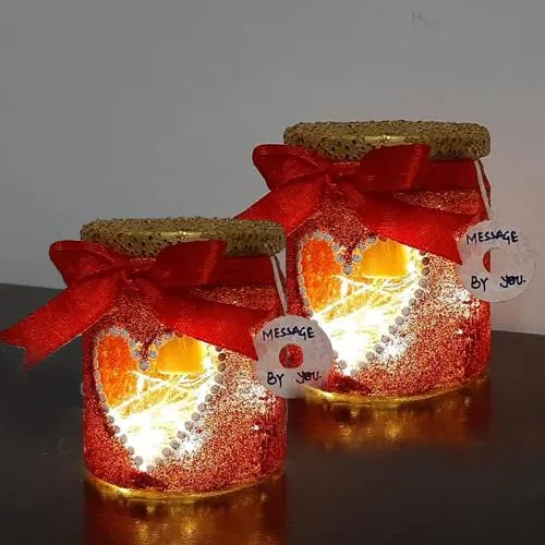 Charming Present of Twin Heart Jar Led Lamps for your Valentine	