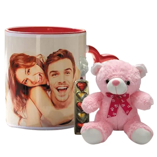 Romantic Personalized Photo Mug with Heart Chocolate N Red Teddy