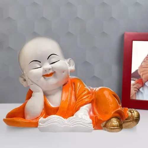 Beautiful Monk Buddha Reading Book Polyresin Showpiece