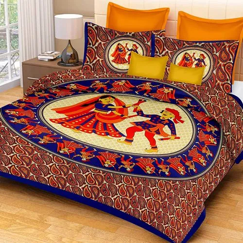 Classic Jaipuri Sanganeri Print Double Bed Sheet with 2 Pillow Covers