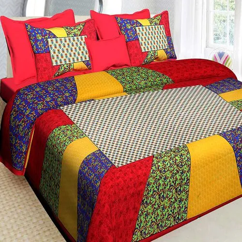 Popular Set of Jaipuri Sanganeri Print Double Bed Sheet with 2 Pillow Covers
