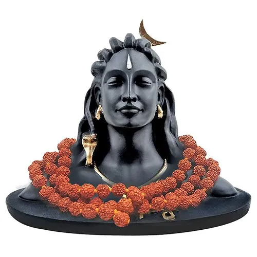 Blissful Black Adiyogi Idol with Rudraksha Mala