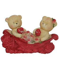 Deliver Couple Teddy With Two Hearts and Roses in a Boat