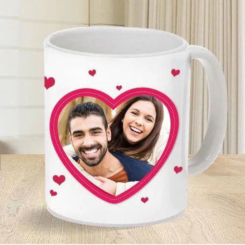 Striking Personalized Heart Shaped Photo Coffee Mug