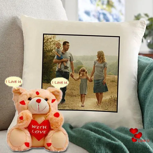 Mind Blowing Personalized Cushion with an I Love You Singing Teddy