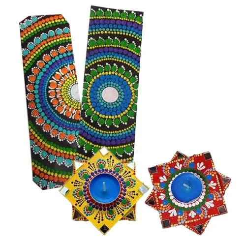 Exclusive Dot Mandala Art Handmade Gift Set of Diya n Bookmarkers
