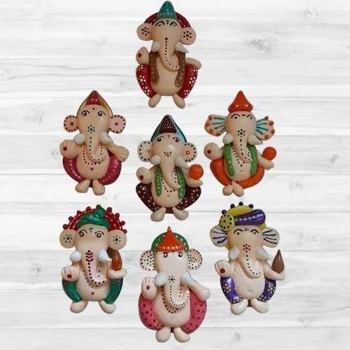 7 pcs Set of Elegant Handcrafted Ganesha Fridge Magnet n Pen Holder