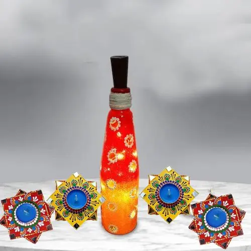 Impressionable Dot Mandala Art Diya with Bottle Art Lighting Lamp