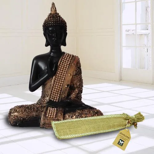 Auspicious Meditating Lord Buddha Idol N Incense Stick in Ash Catcher