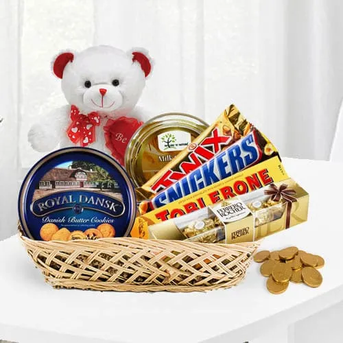 Chocolaty Treat Gift Basket with Teddy