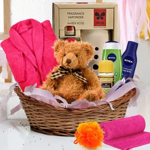 Fancy Little Luxury Gift Basket with Teddy Bear