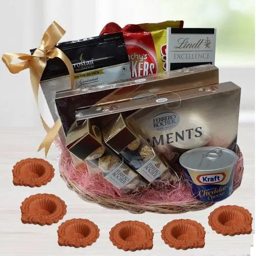 Joyful Gourmet Delight Gift Basket with Diyas