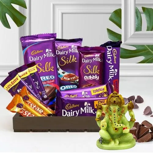 Tasty Cadbury Dairy Milk n Silk Assortment with Glowing Ganesha