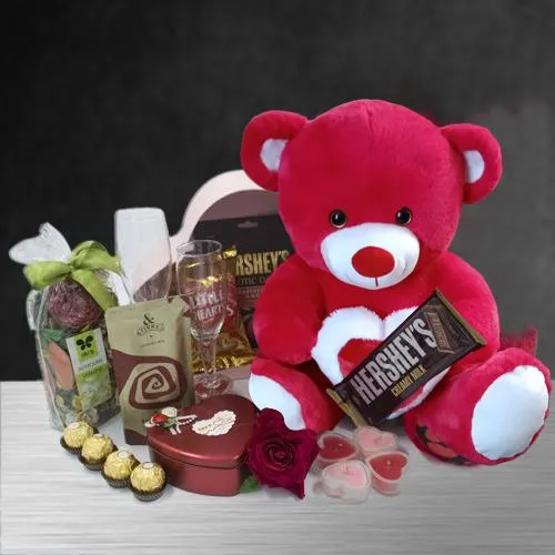 Captivating Candle Lit Romantic Evening Hamper with Teddy n Imported Chocolates