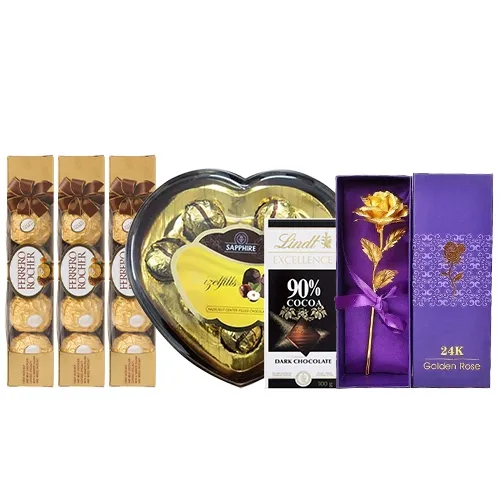 Marvelous Love Hamper of Golden Rose N Assorted Chocolates