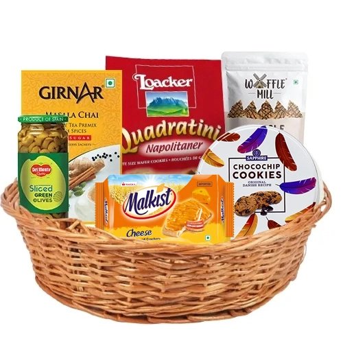 Delectable Assorted Crunchies with Tea Gift Basket